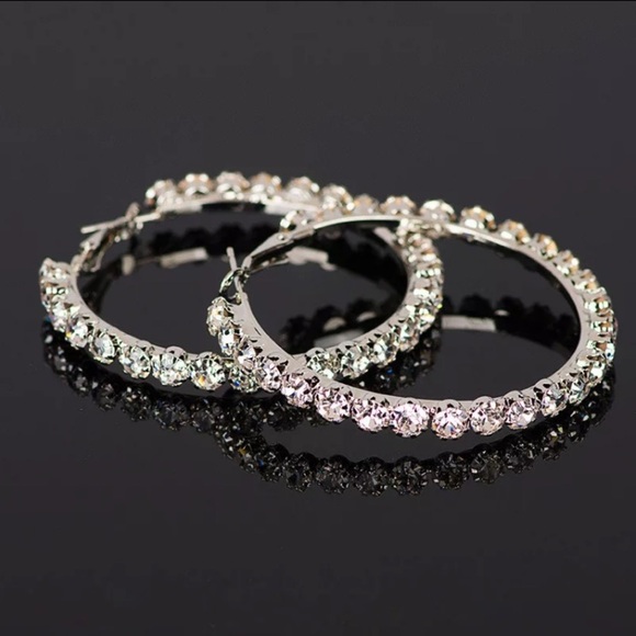 NEW Luxury Hoop Micro Paved Shiny Diamond Earrings - Picture 4 of 6